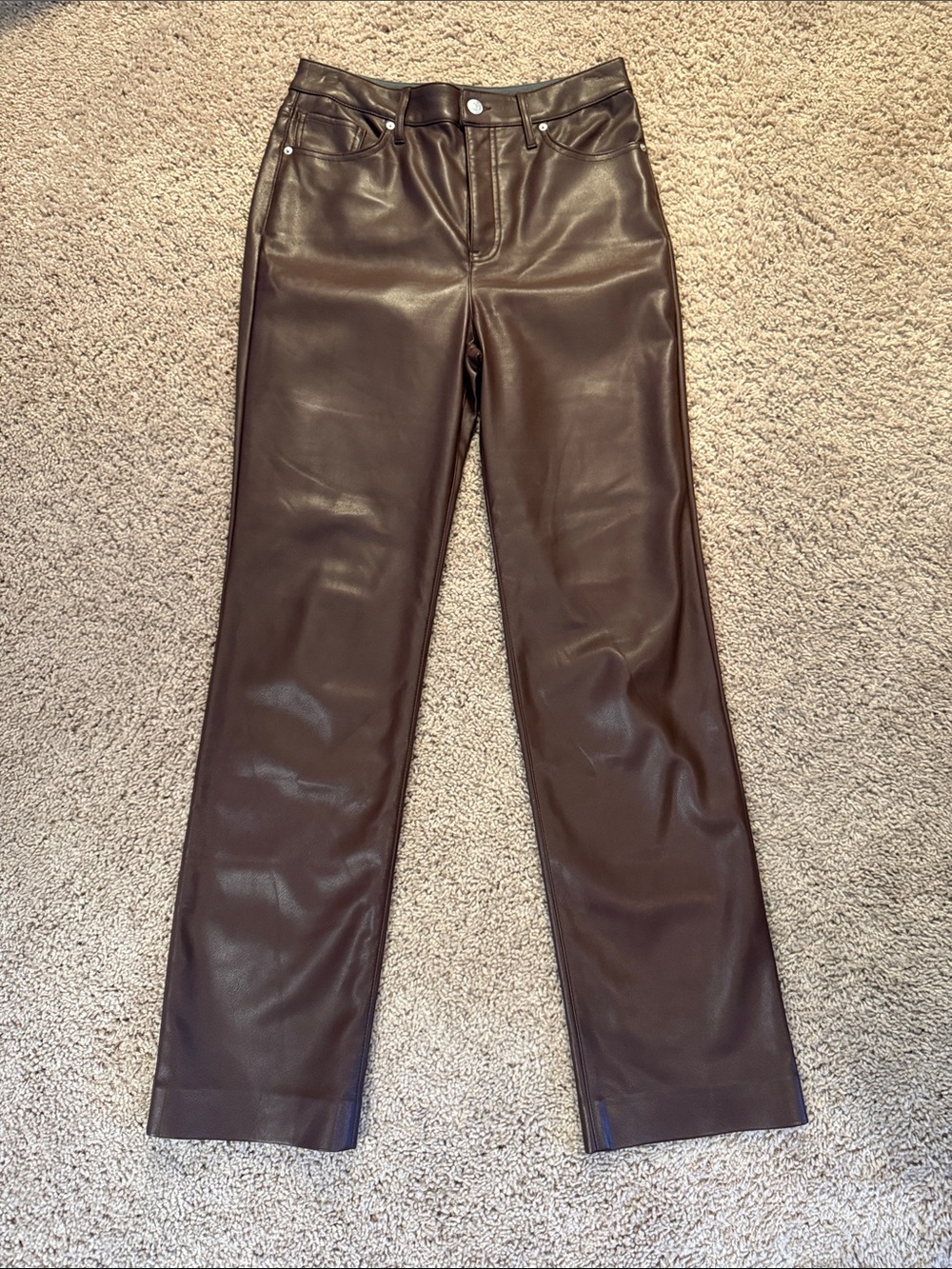 Express 90’s Slim Fit High Waisted Brown Faux Leather Women's Pants